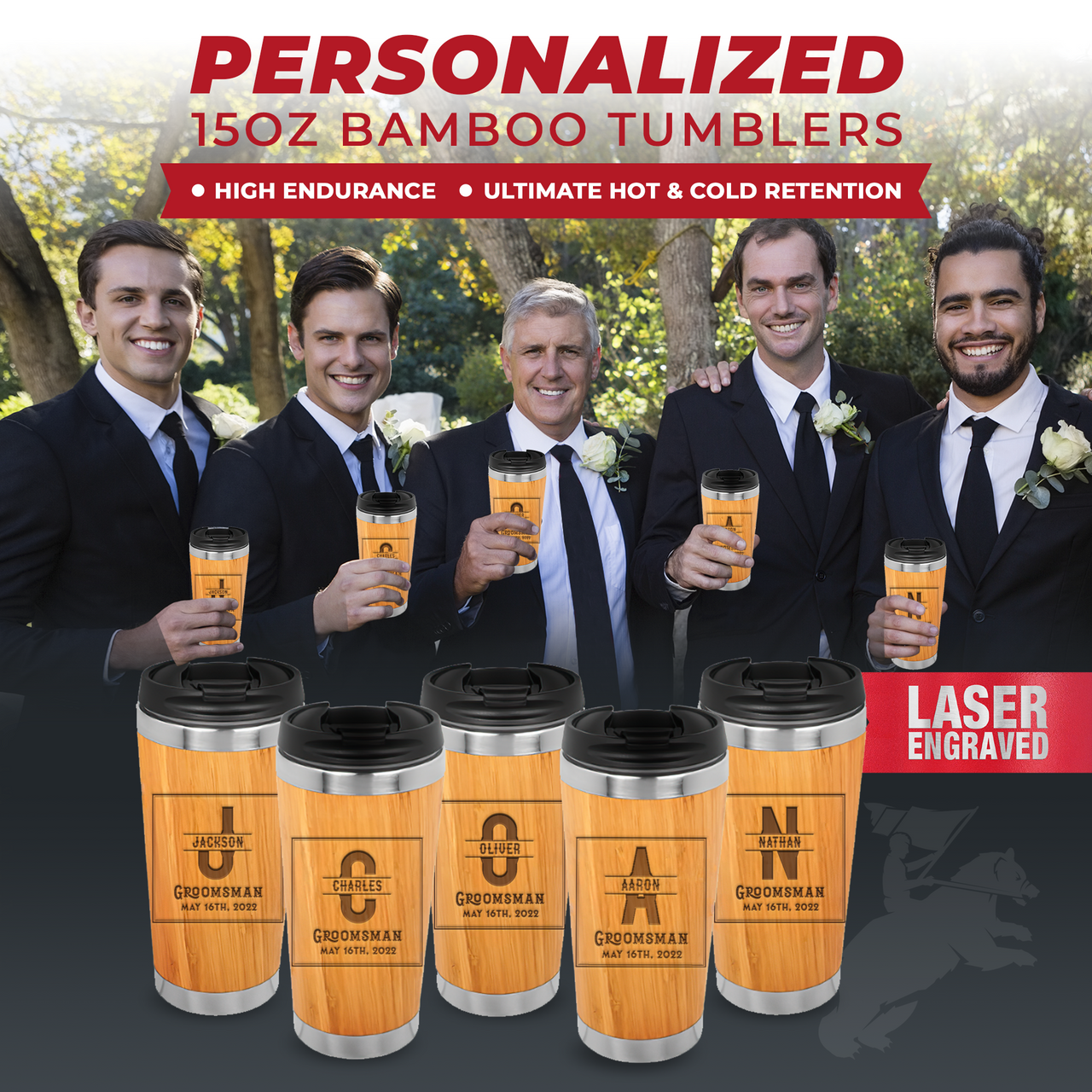 Personalized 15 oz Bamboo Tumbler Best Groomsmen