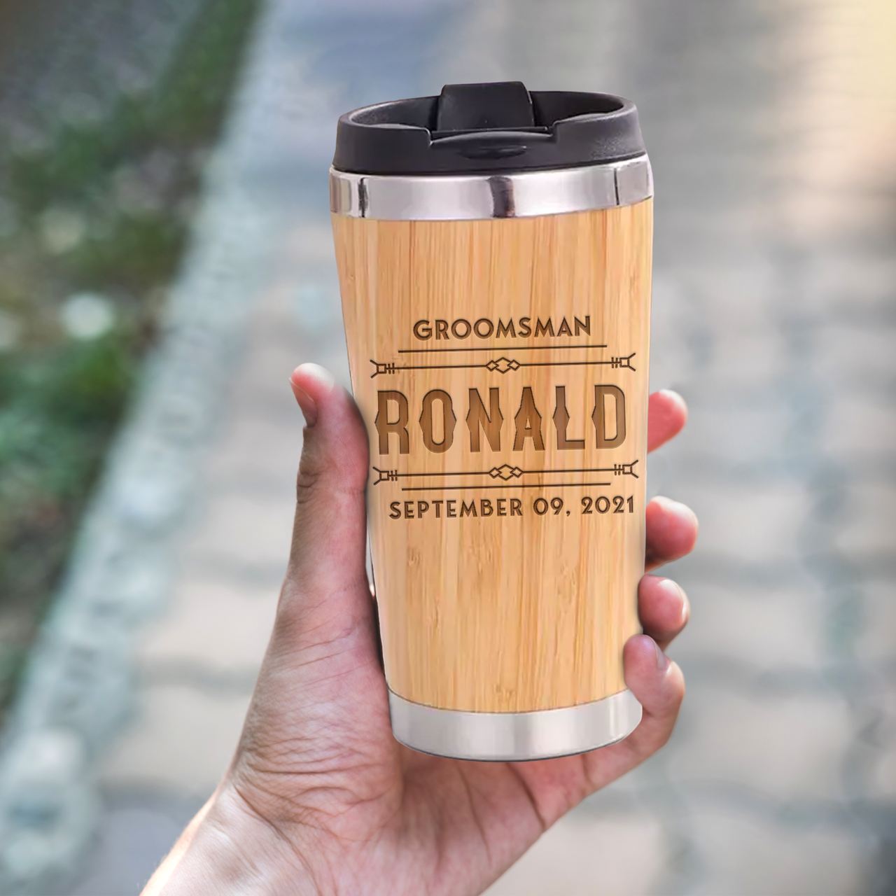 Ronald Engraved 15oz Bamboo Tumbler, Bachelor Party Gift, Gift for Groomsmen,Groomsman Gift, Best Man Gift,