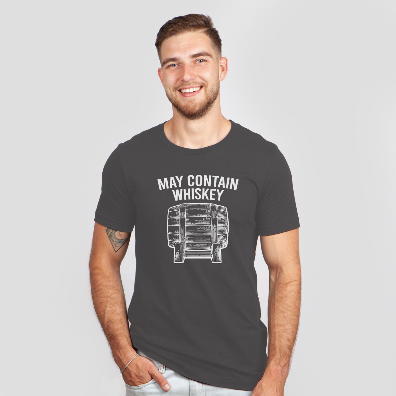 may contain whiskey barrel dark gray shirt