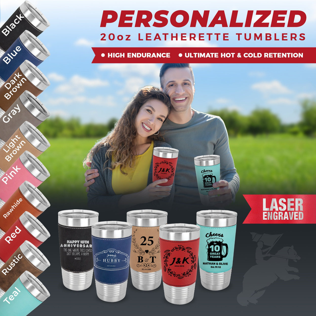Personalized Wedding Anniversary 20oz Tumbler Leather