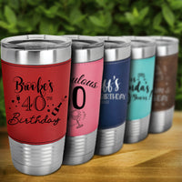 Thumbnail for Personalized Insulated Birthday Tumbler | Custom 20 oz Leather Tumbler