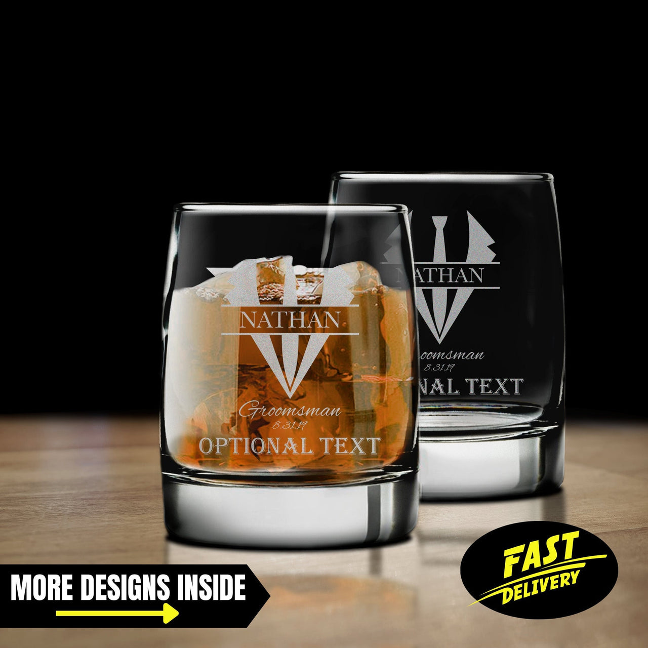 Personalized Etched Groomsman Whiskey Glass