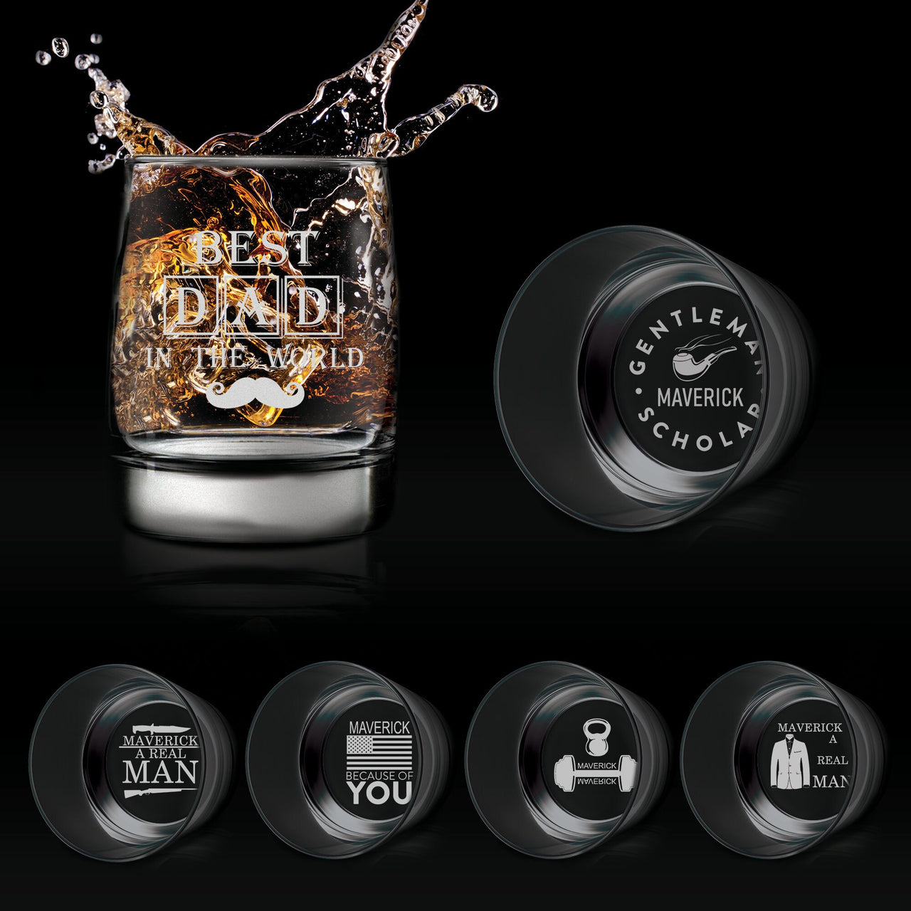 Etched 12oz Whiskey Glass