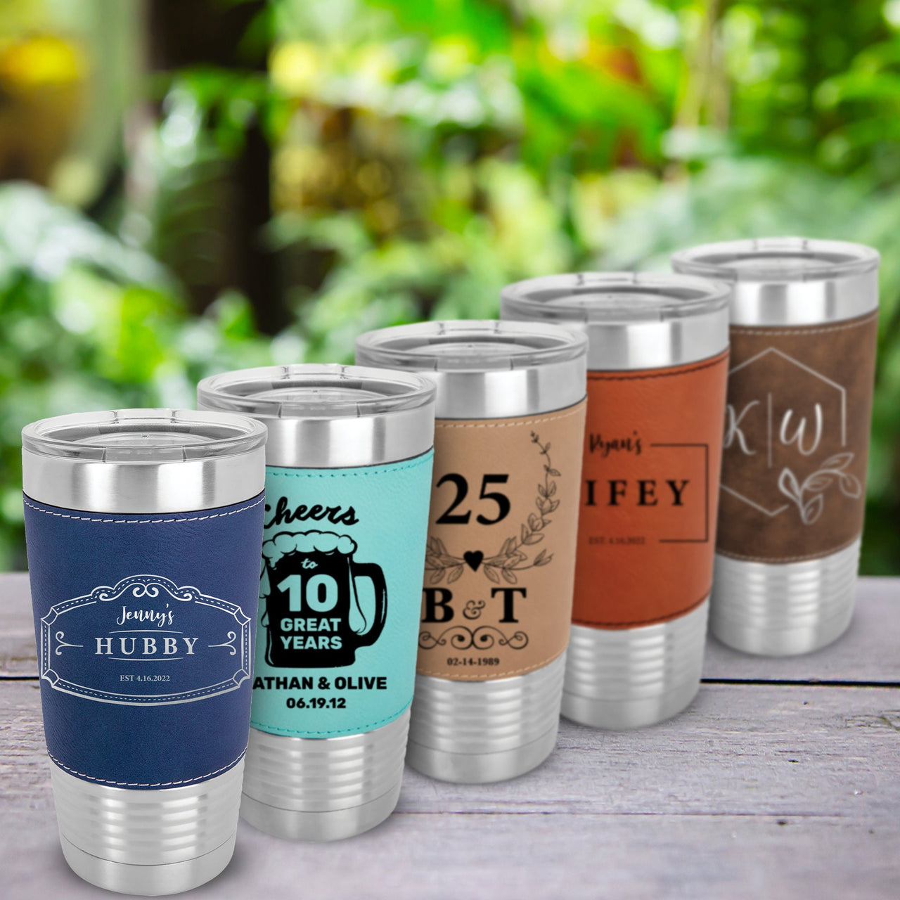 Personalized Wedding Anniversary 20oz Tumbler Leather
