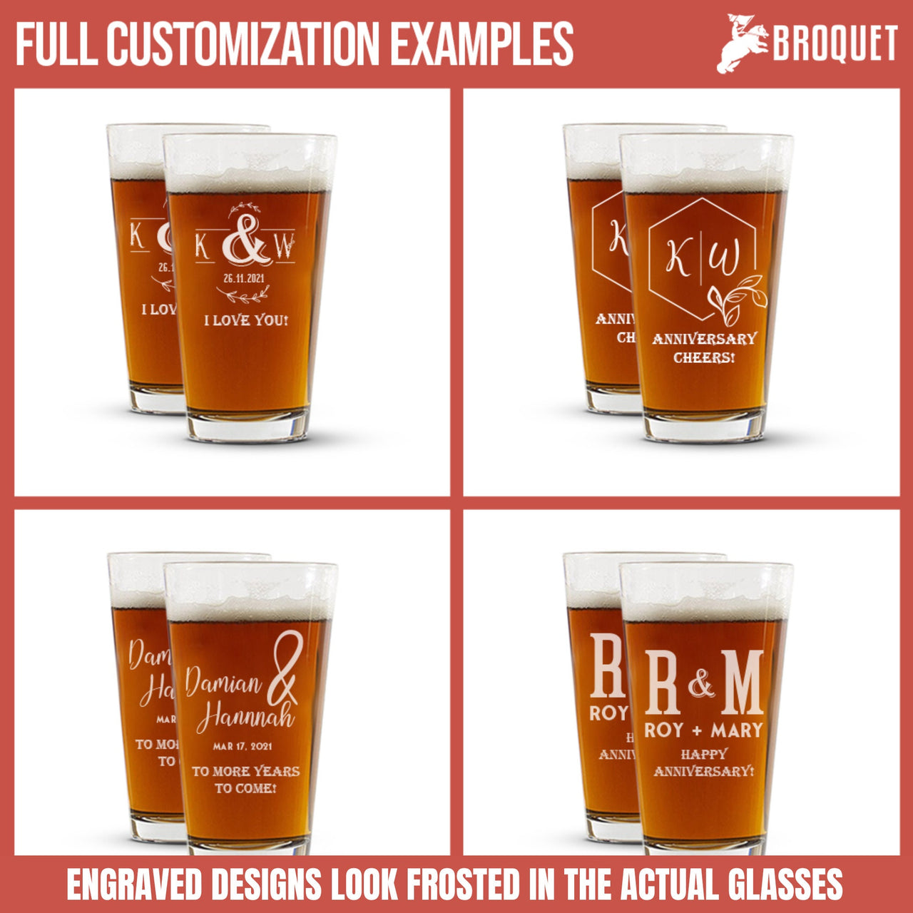 Personalized Etched 16 oz Beer Glass | Hubby Est Customized Anniversary Pint Glass