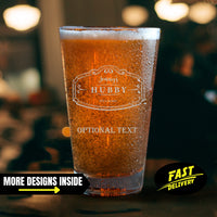 Thumbnail for Personalized Etched 16 oz Beer Glass | Hubby Est Customized Anniversary Pint Glass