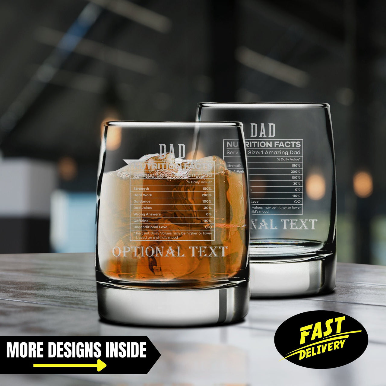Dad Nutrition Facts Funny Whiskey Glasses