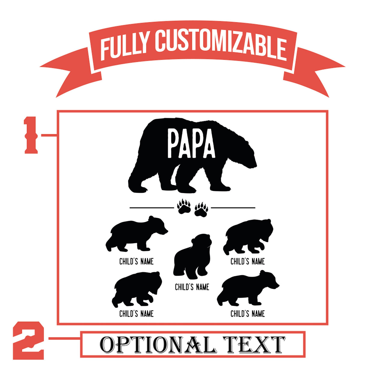 Personalized Papa Bear And Cubs Whiskey Glasses | Custom Etched 12 oz Whiskey Glass