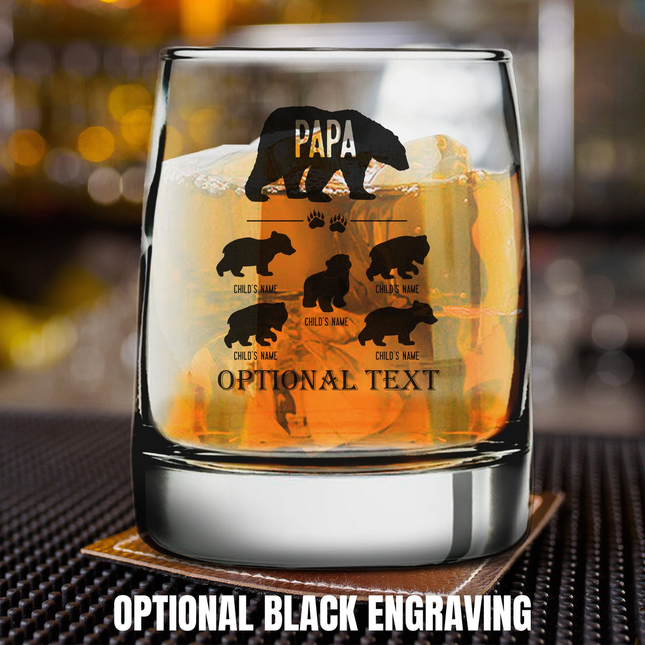 Personalized Papa Bear And Cubs Whiskey Glasses | Custom Etched 12 oz Whiskey Glass