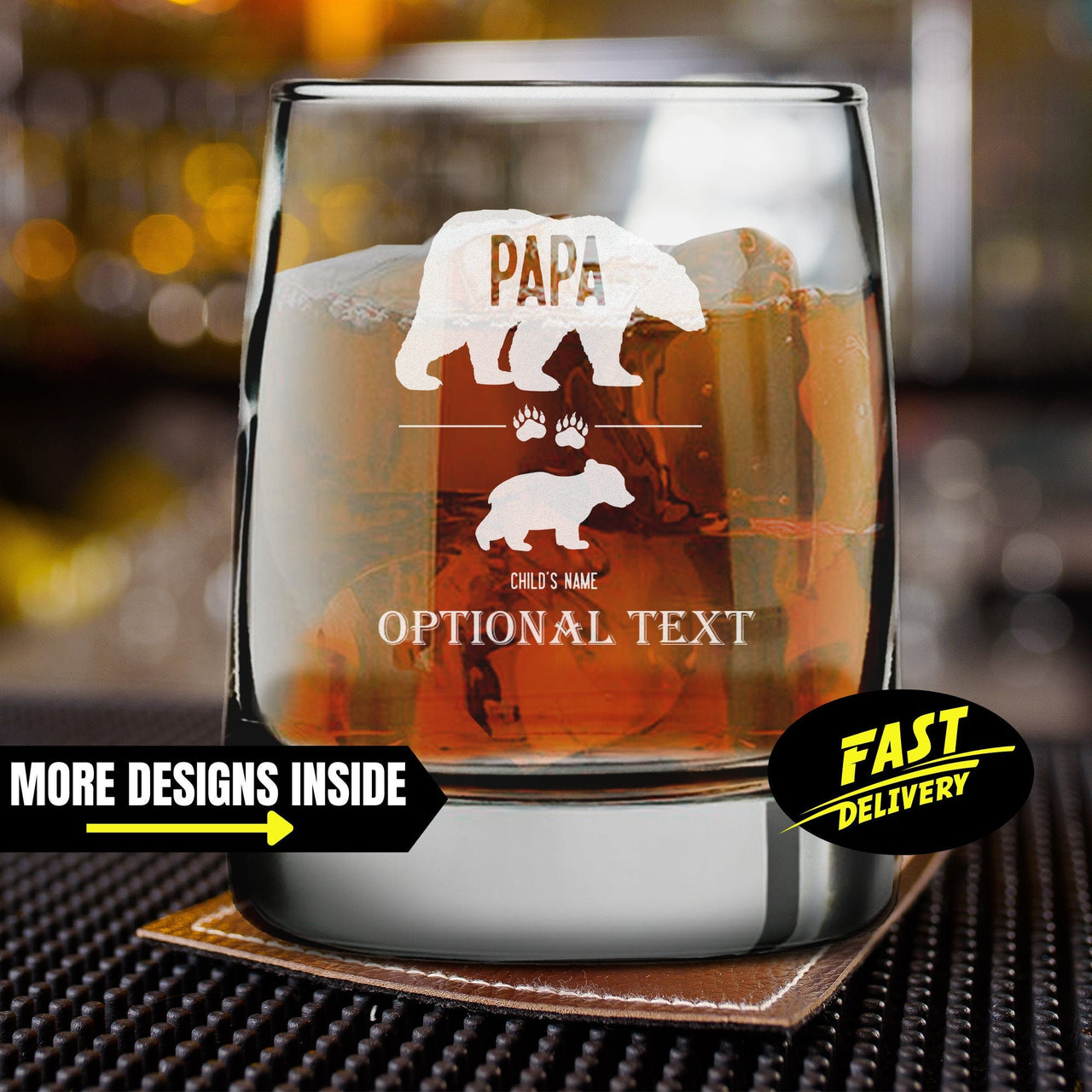 Papa Bear And Cubs Custom Whiskey Glasses