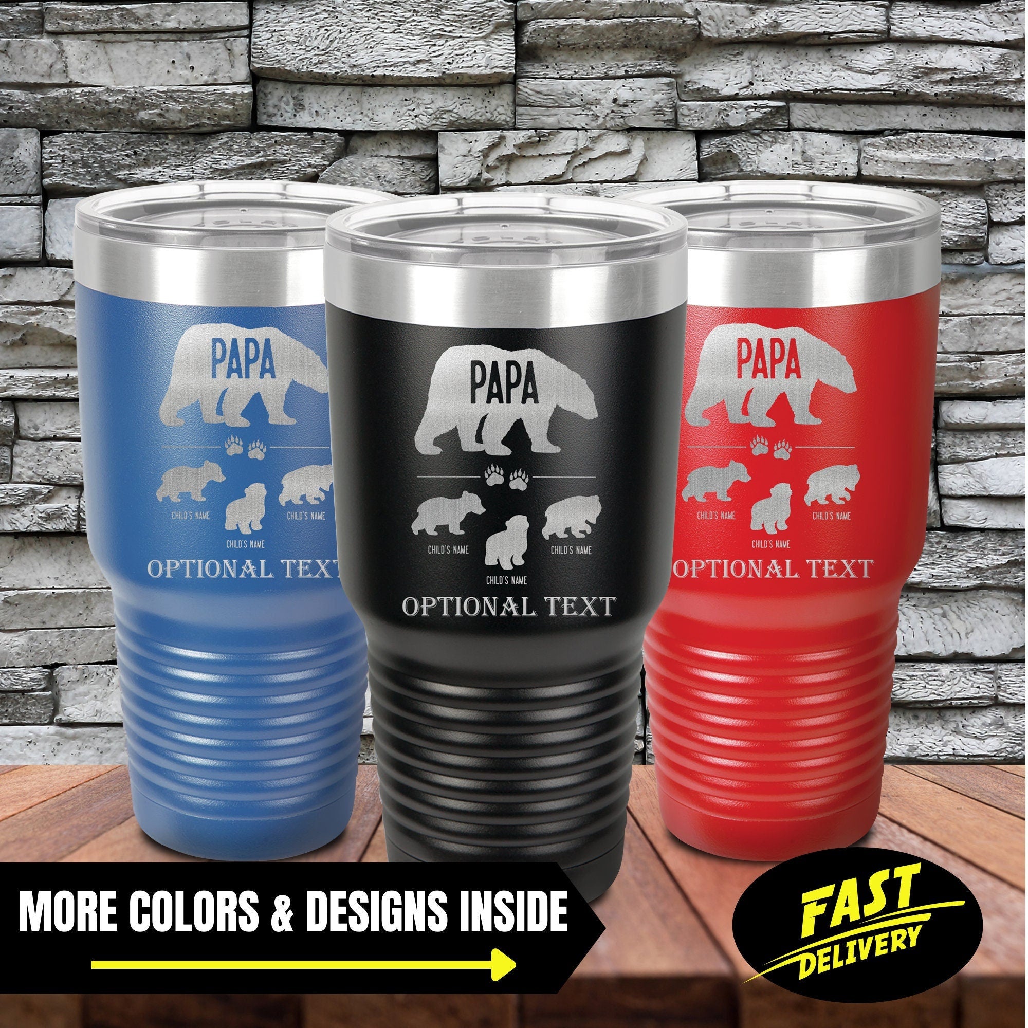 Papa Bear Customized Tumbler Gifts For Dad Custom 30 oz Tumblers