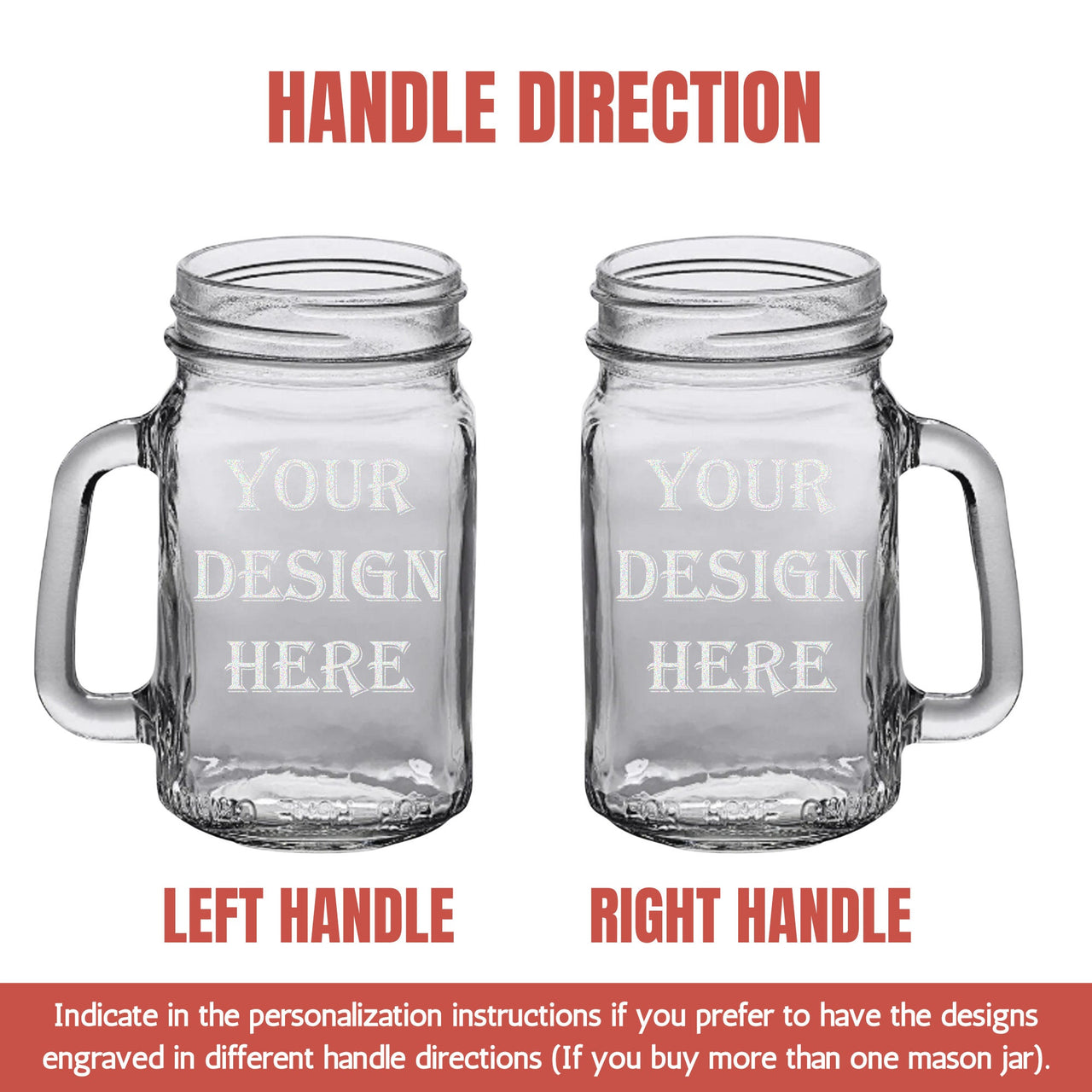 Personalized Your Design Mason Jar Cup | Custom Engraved Mason Jar Glass With Handle