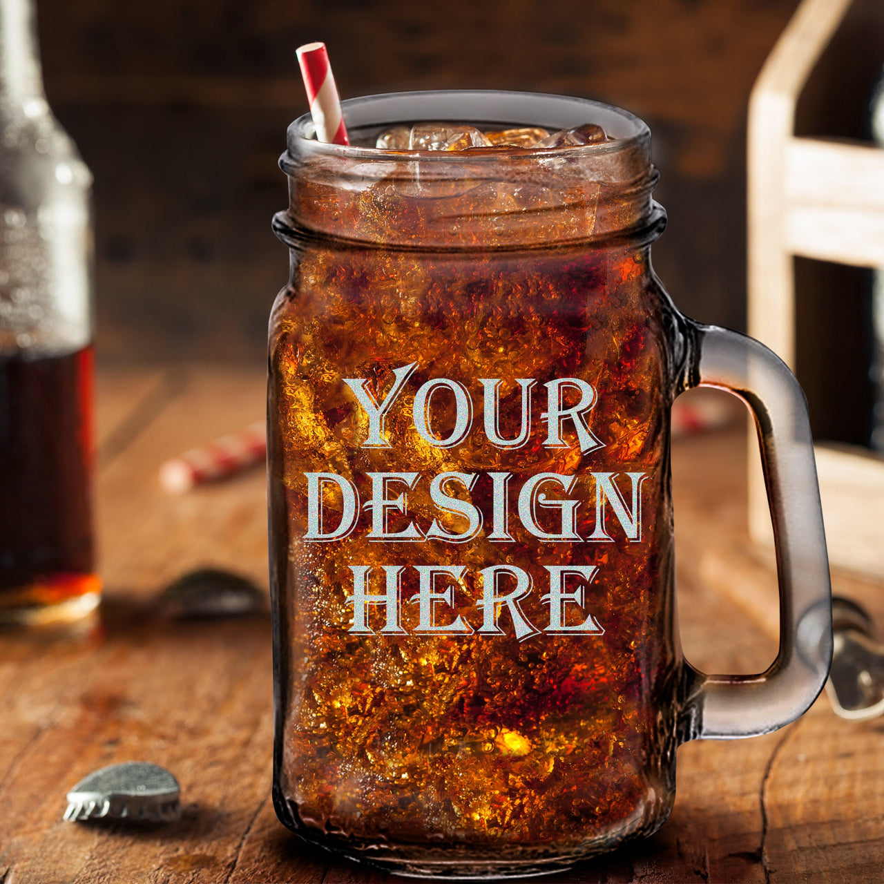 Personalized Your Design Mason Jar Cup | Custom Engraved Mason Jar Glass With Handle
