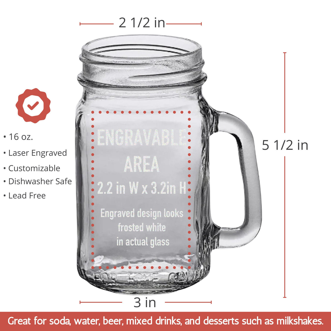 Personalized Your Design Mason Jar Cup | Custom Engraved Mason Jar Glass With Handle