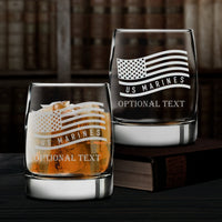 Thumbnail for Personalized Whiskey Glasses | Marine With American Flag Whiskey Glass