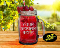 Thumbnail for Personalized Your Design Mason Jar Cup | Custom Engraved Mason Jar Glass With Handle