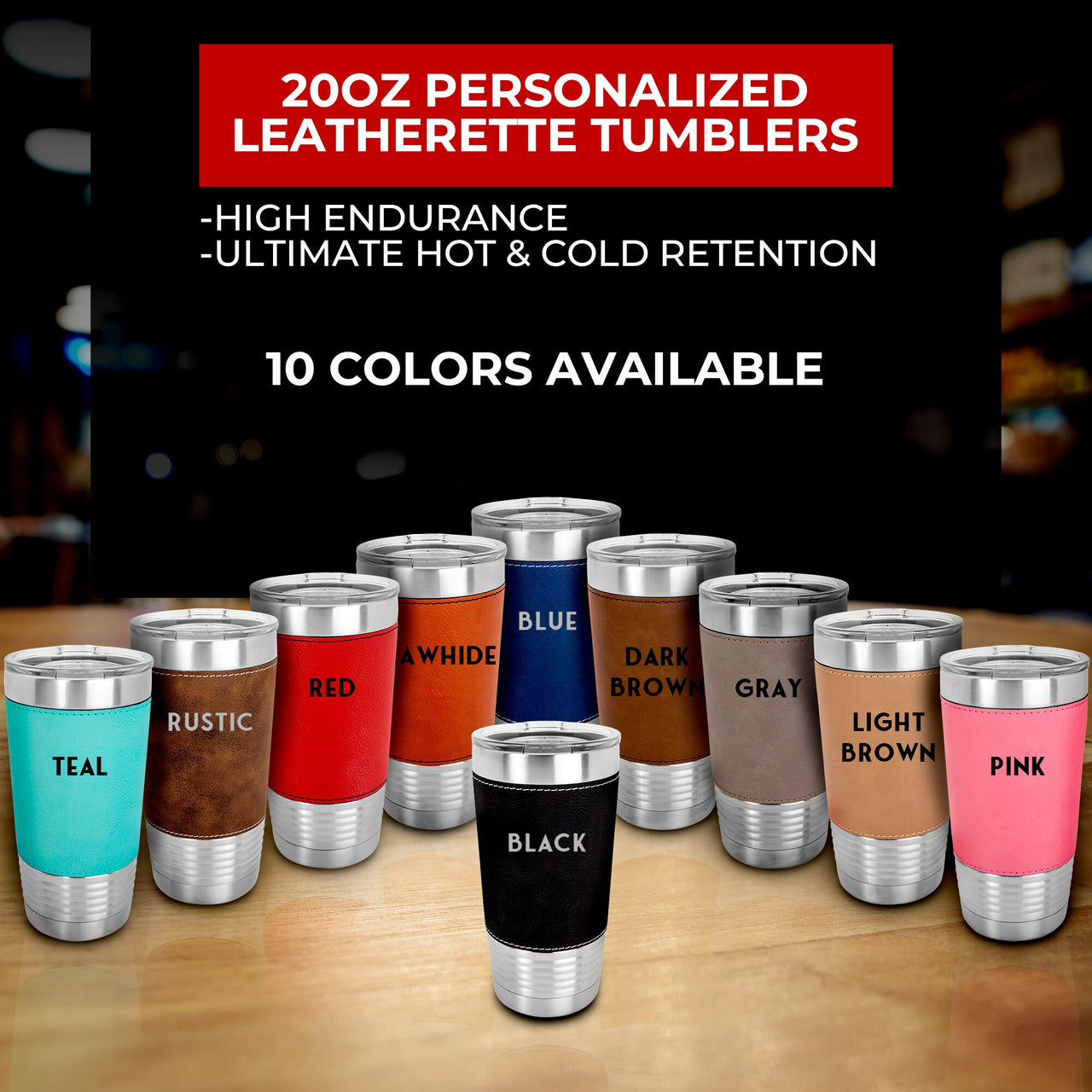 Premium Quality Personalized Your Text 20 oz Leather Tumbler | Custom Insulated Tumbler