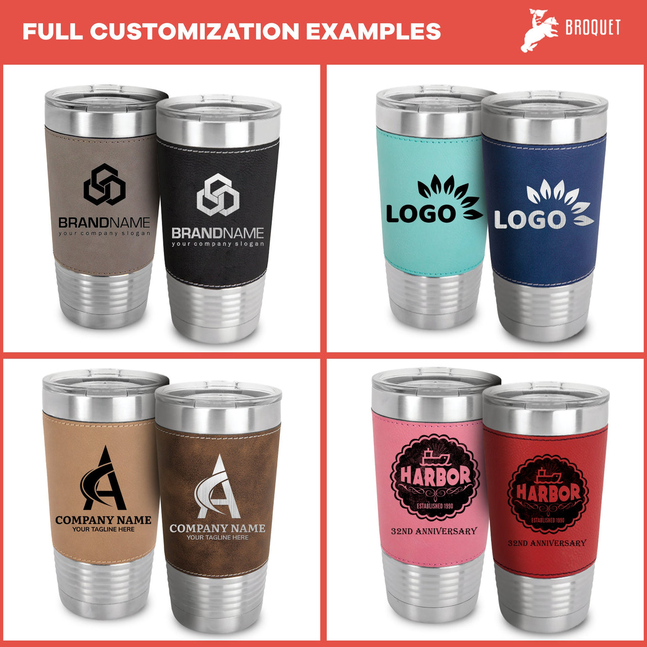 Premium Custom Logo Tumbler, Personalized 20oz Insulated Tumblers, Closing Gift, Promotional Items, Custom Tumbler Leatherette Gift Ideas