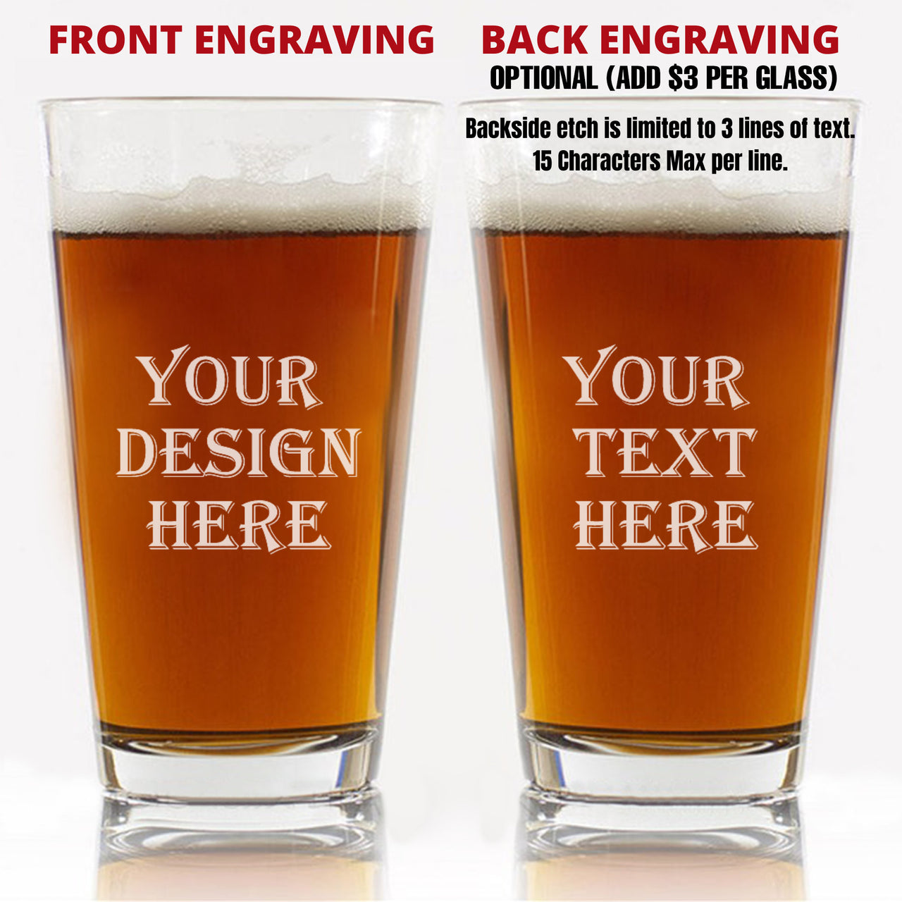 Personalized Engraved 16 oz Pint Glasses