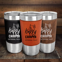 Thumbnail for Leather Tumbler, 20 oz Personalized Camping Trip Tumbler, Happy Camper Tumbler, Cups for Camping, Family Vacation Gift, Personalized Gifts