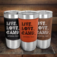 Thumbnail for Personalized 20 oz Leatherette Tumbler Gift for Camper, Live Love Camp Leather Tumbler, Camper Tumbler Family Outing Vacation Custom Tumbler