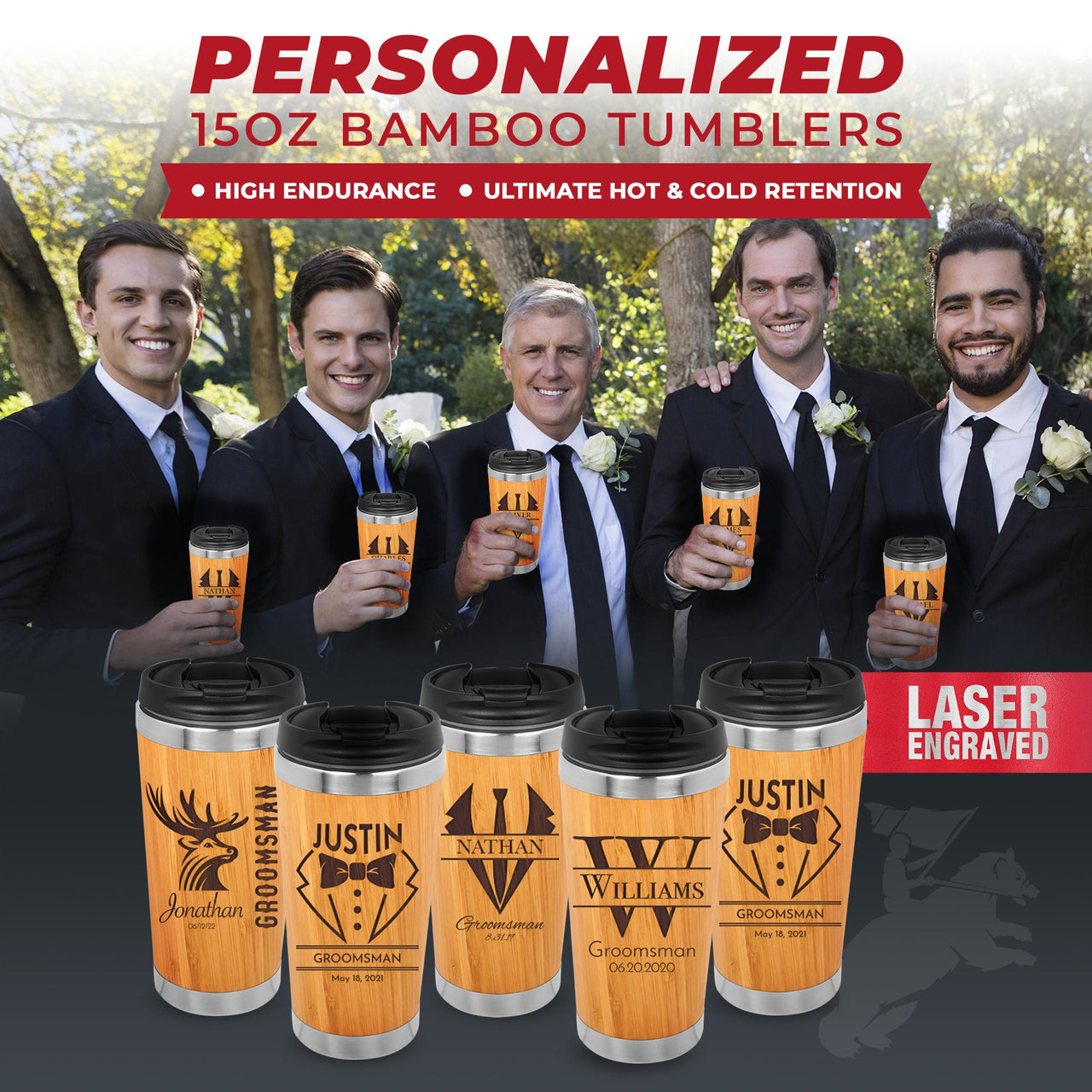 Engraved Bamboo Tumblers - Perfect for Groomsmen Proposal and Wedding Gifts
