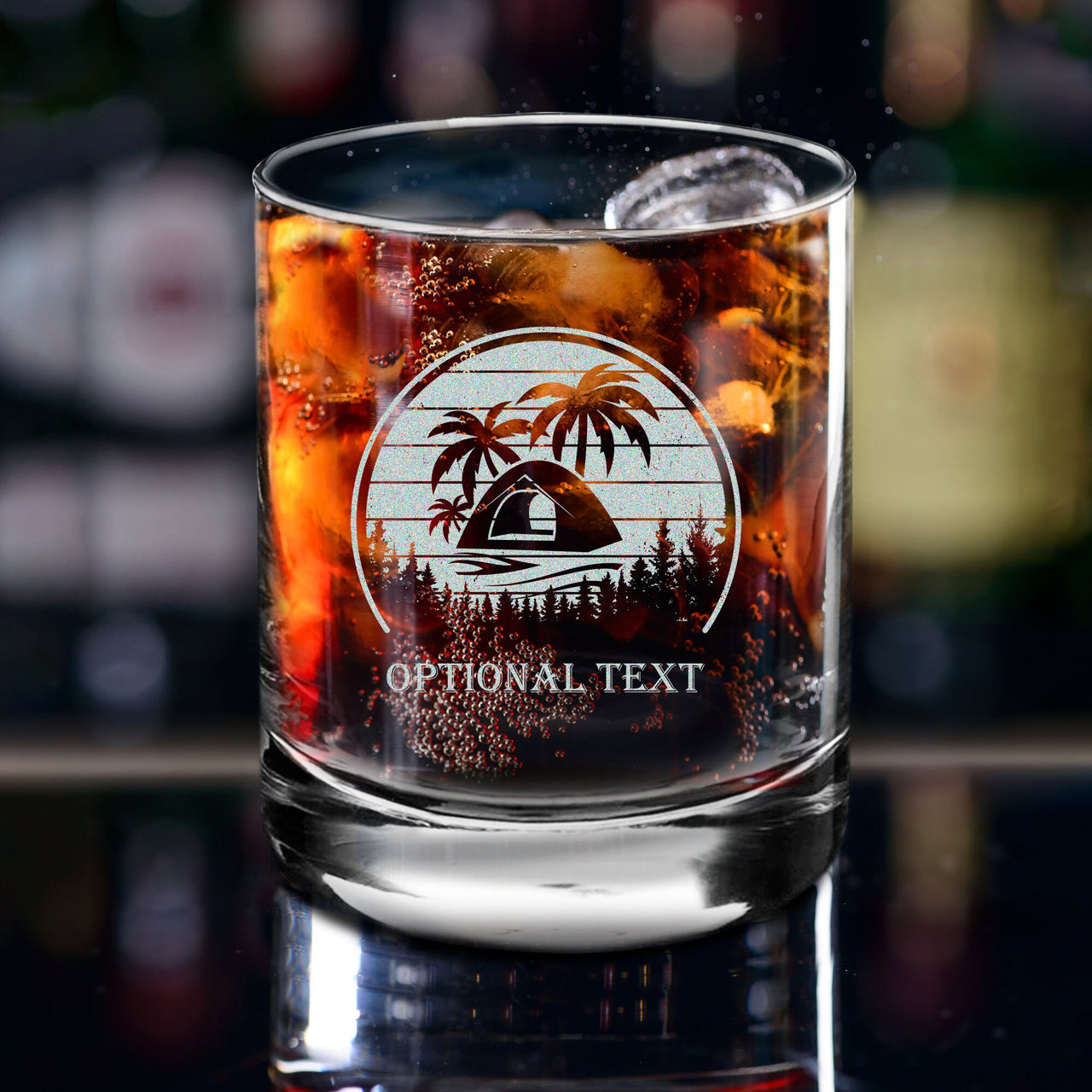 Retro Sunset Camping Whiskey Glasses | Custom 12 oz Bourbon Whiskey