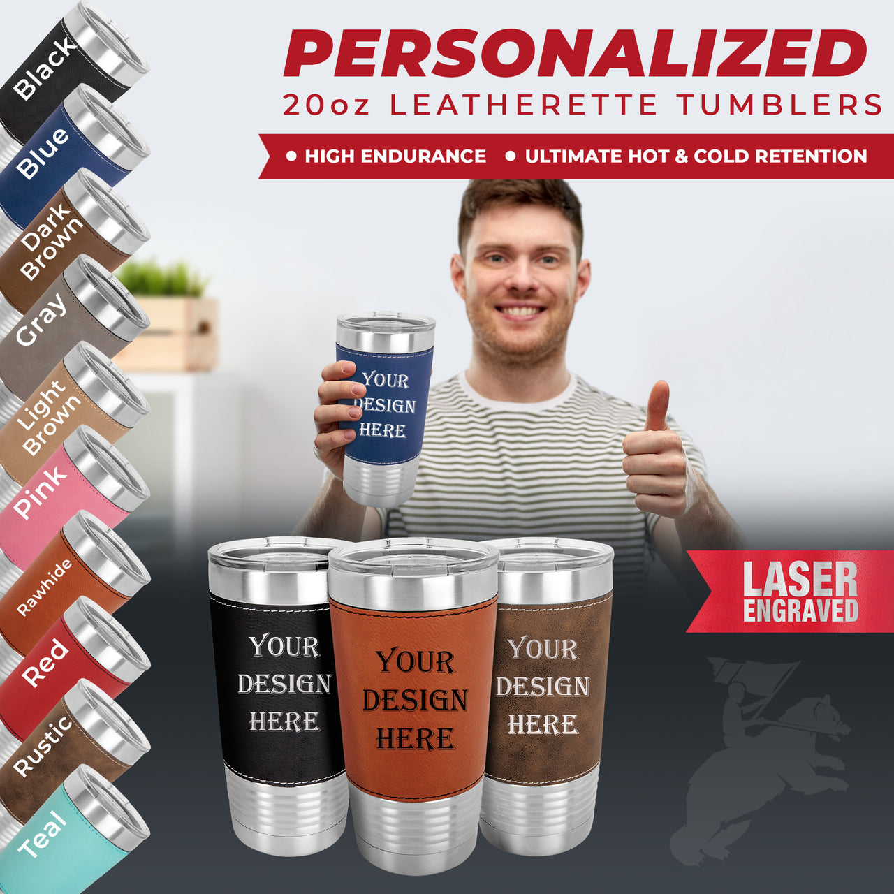 20 oz Personalized Camping Trip Leather Tumbler