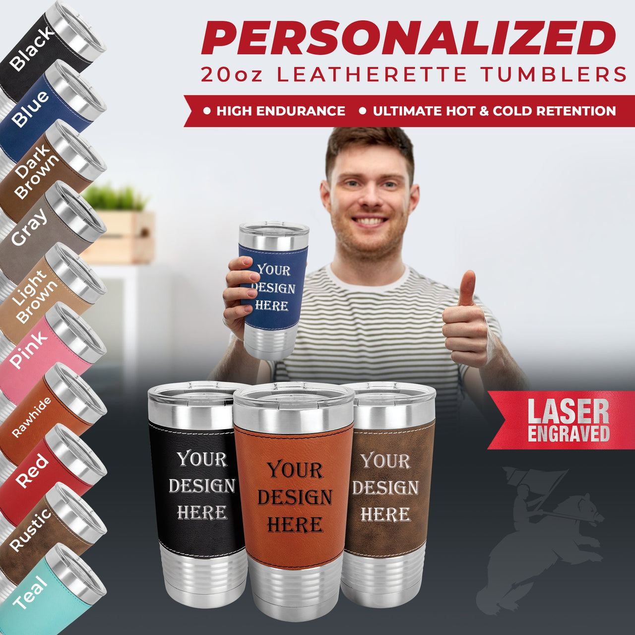 Personalized 20 oz Leatherette Tumblers Gift for Camper
