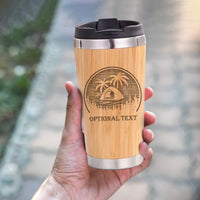 Thumbnail for Custom 15 oz Bamboo Tumbler | Camping Retro Sunset Insulated Tumbler