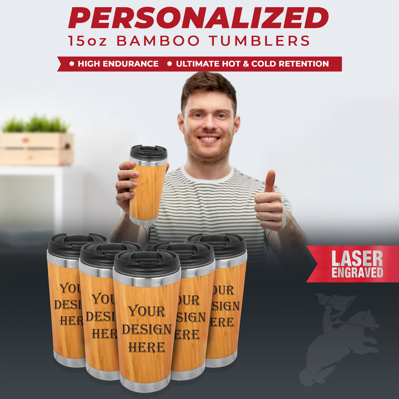 Camping Design Custom 15oz Bamboo Tumbler