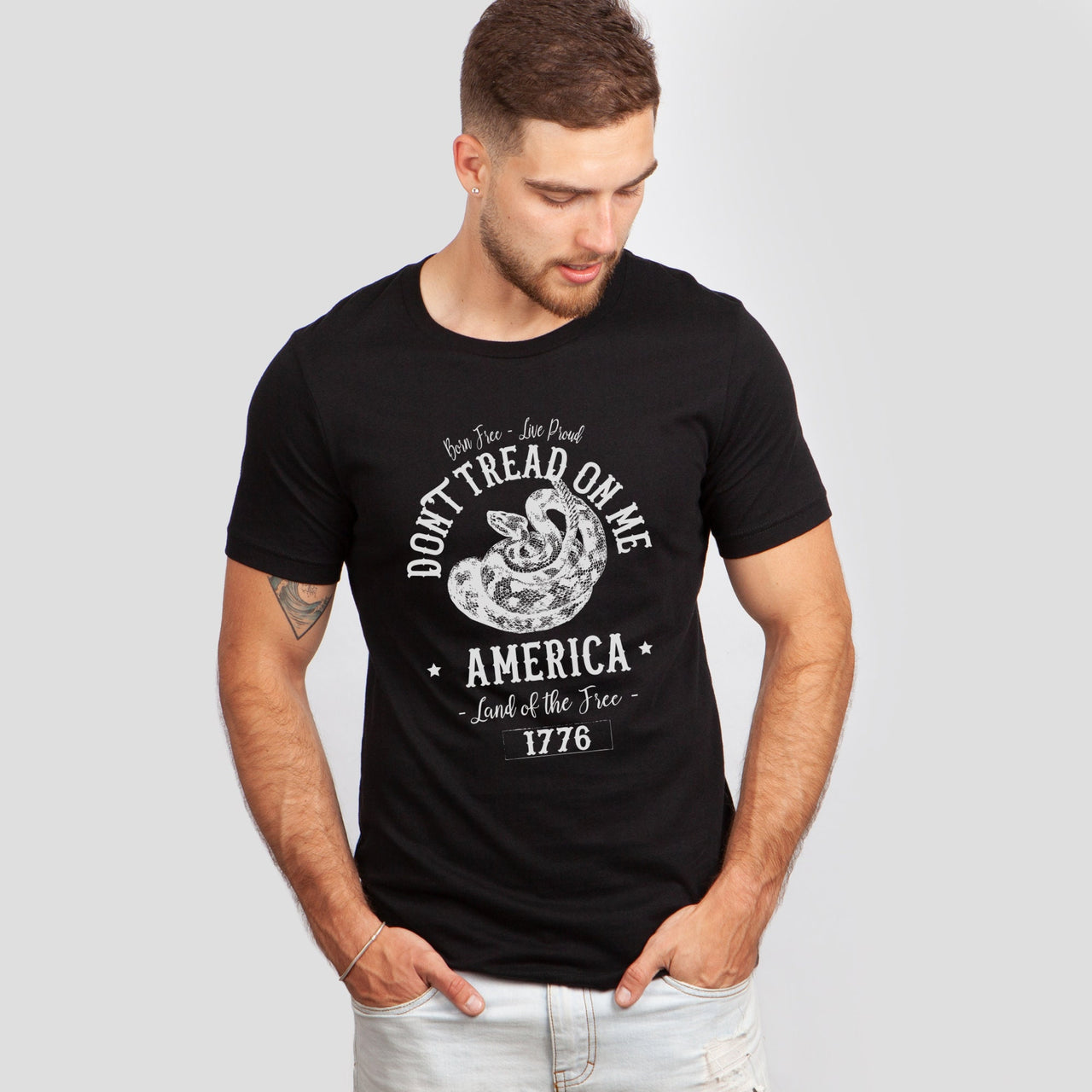 Land Of The Free Don't Tread On Me America Because Of the Brave 1776 Tee
