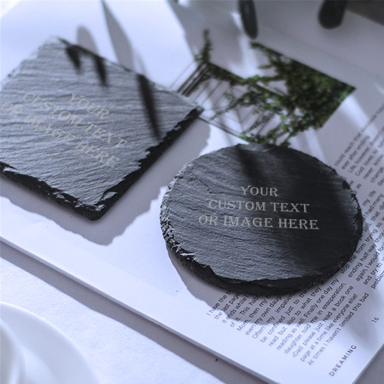 Square Slate Coaster, Round Coaster Fits for All Common Glass Slate Coaster