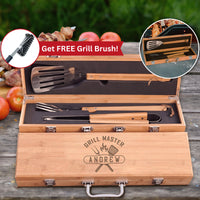Thumbnail for Personalized 3 Piece Bamboo BBQ Grill Tool Set with Box
