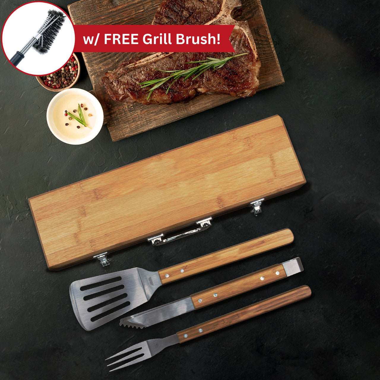 Grill Gift Set with Free Grill Brush - Personalized Grill Tool Set