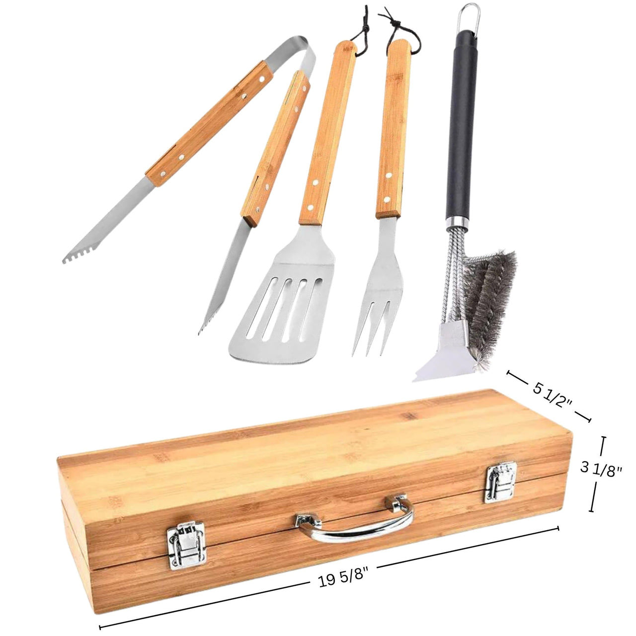 Personalized 3 Piece Bamboo BBQ Grill Tool Set with Box