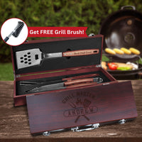 Thumbnail for Personalized BBQ Grill Tool Set with Rosewood Case