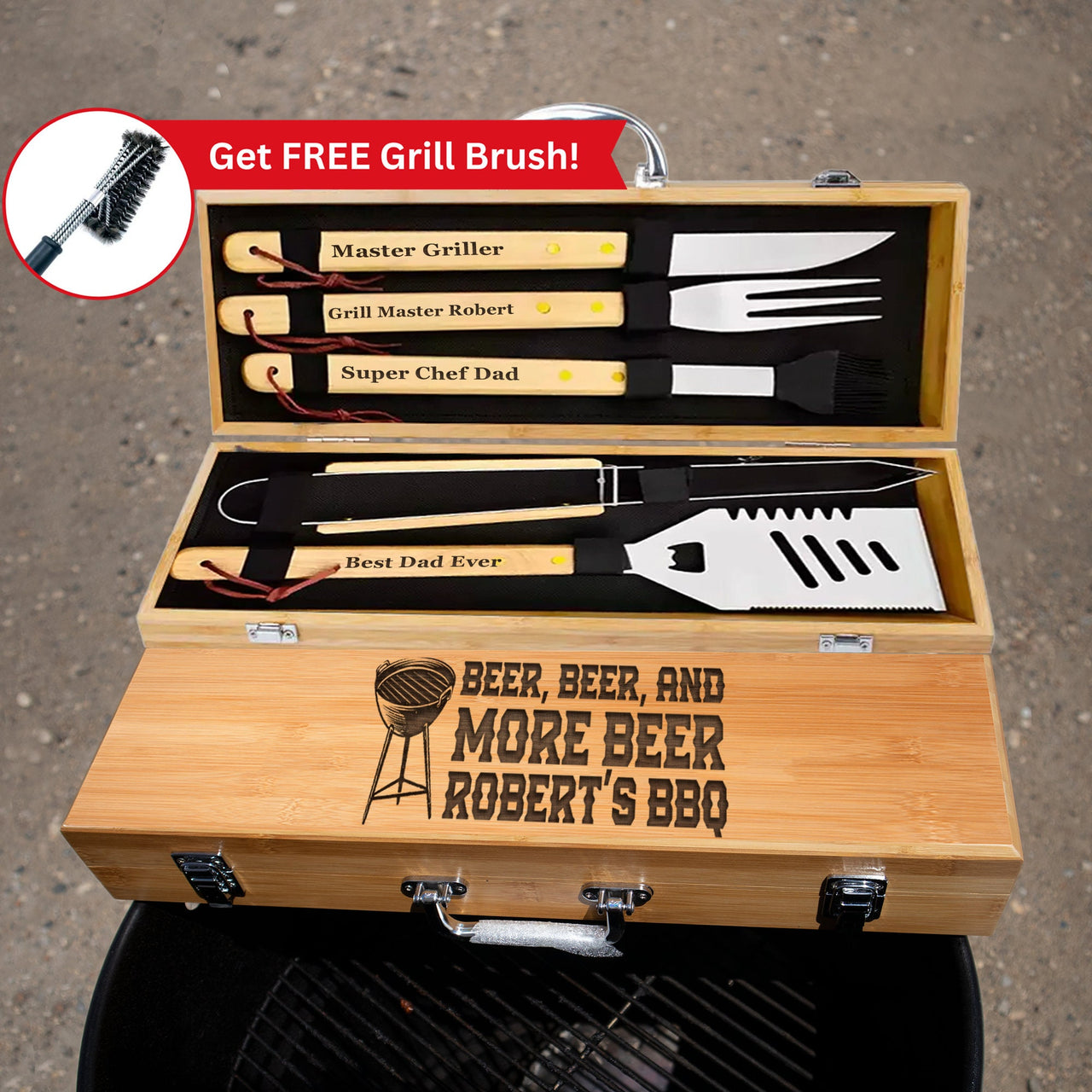 Custom BBQ Tool Set - Grilling Gifts for Men & Beer Lovers