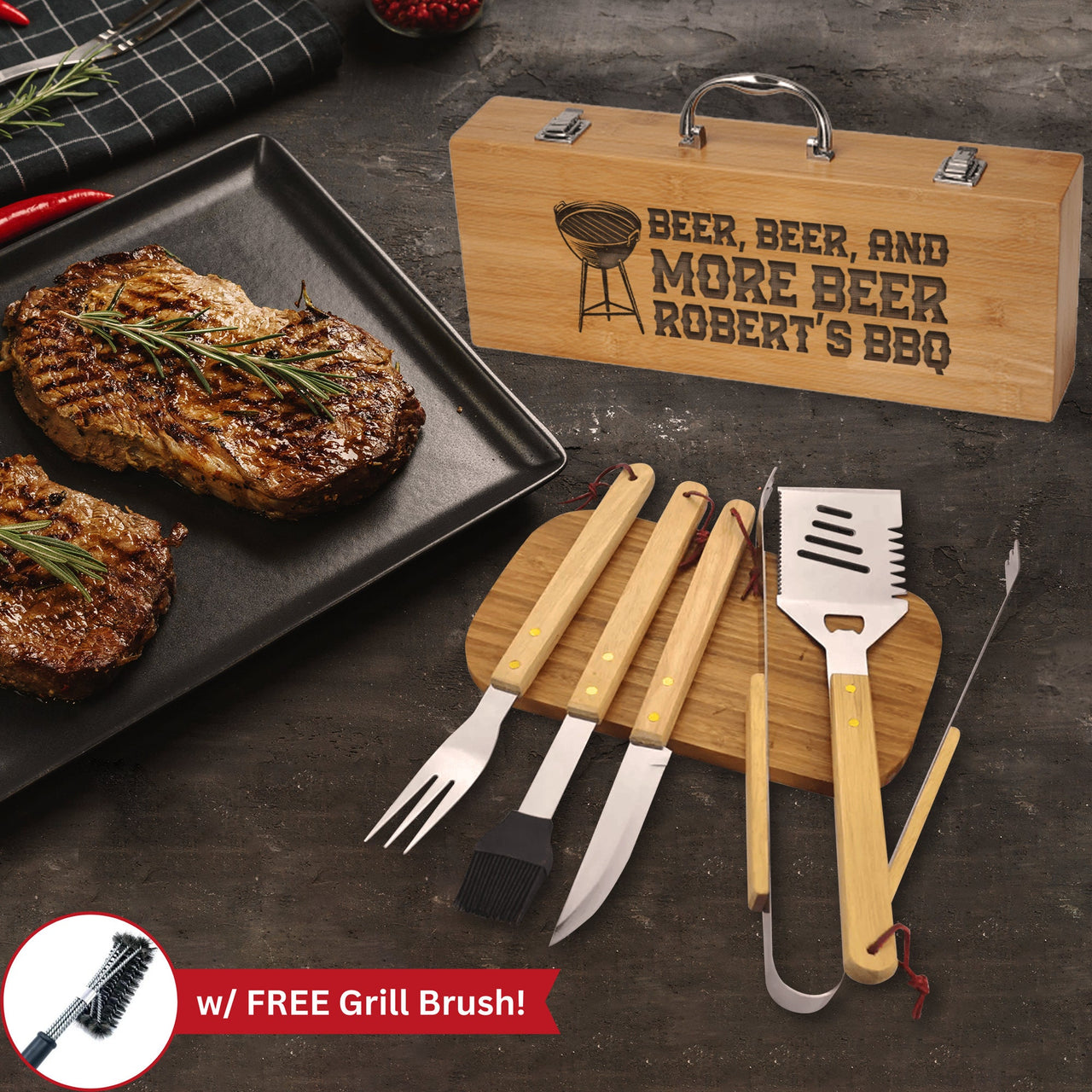 Custom BBQ Tool Set - Grilling Gifts for Men & Beer Lovers