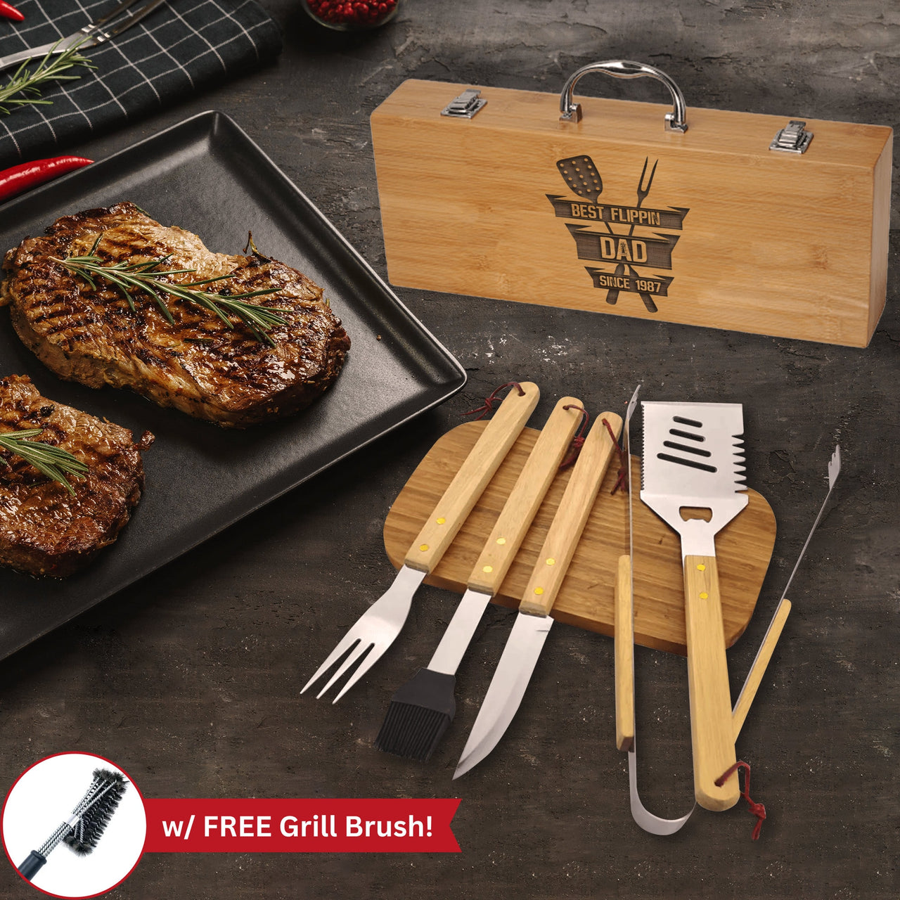 Best Flippin' Dad Custom Year Grill Set - Personalized BBQ Tool Set