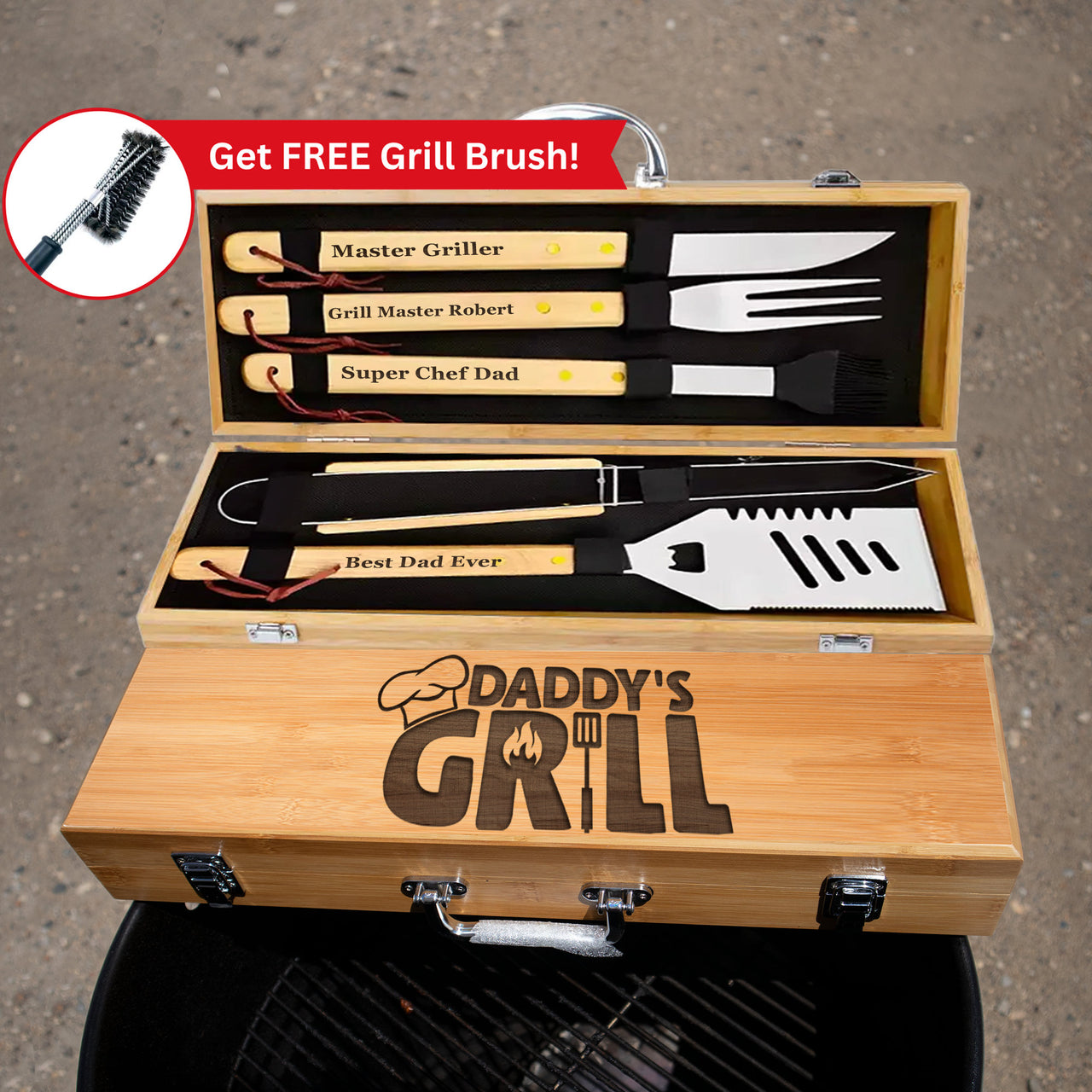 Daddy's Grill Gift - Personalized Grill Set for Dad, Custom Grilling Tool Set
