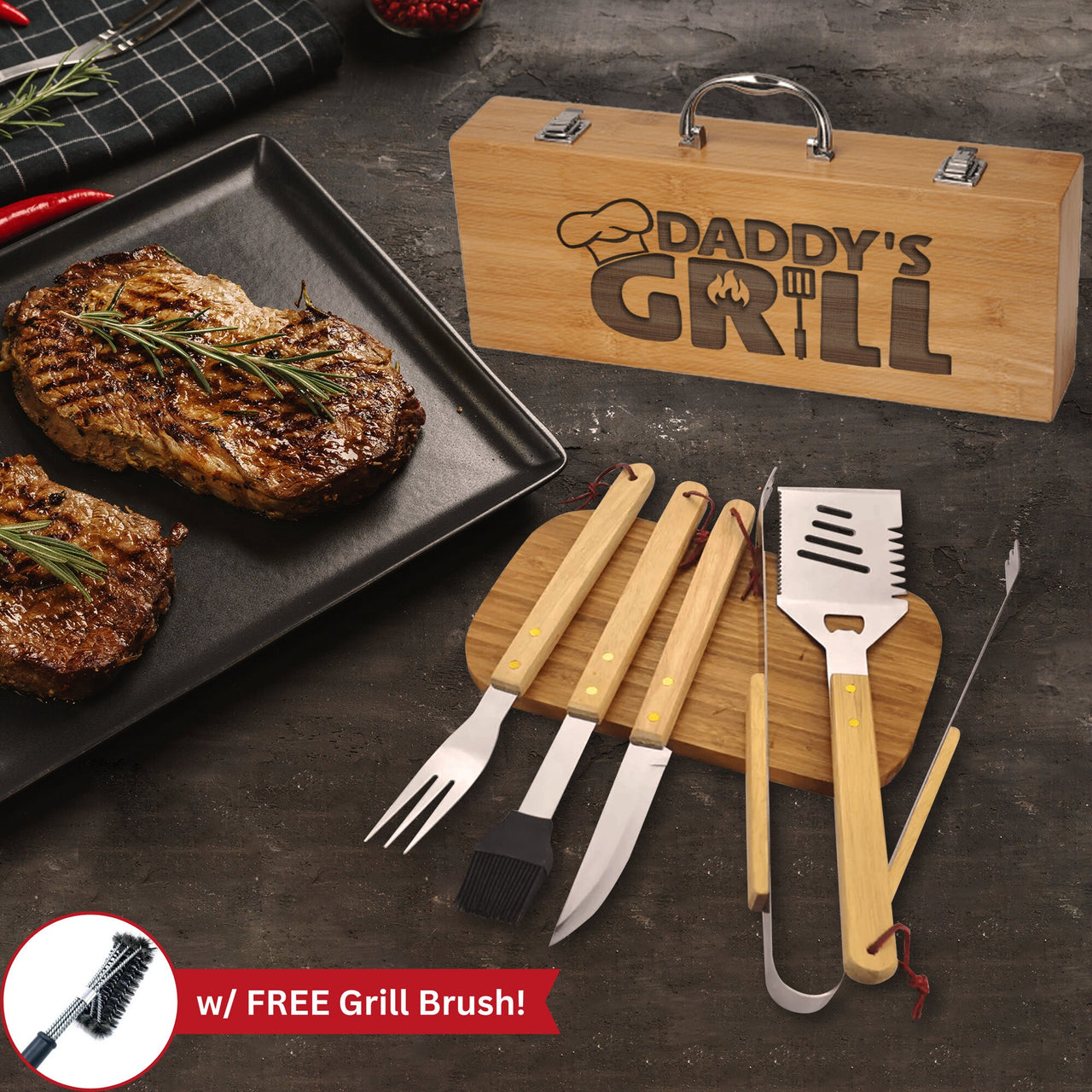 Daddy's Grill Gift - Personalized Grill Set for Dad, Custom Grilling Tool Set