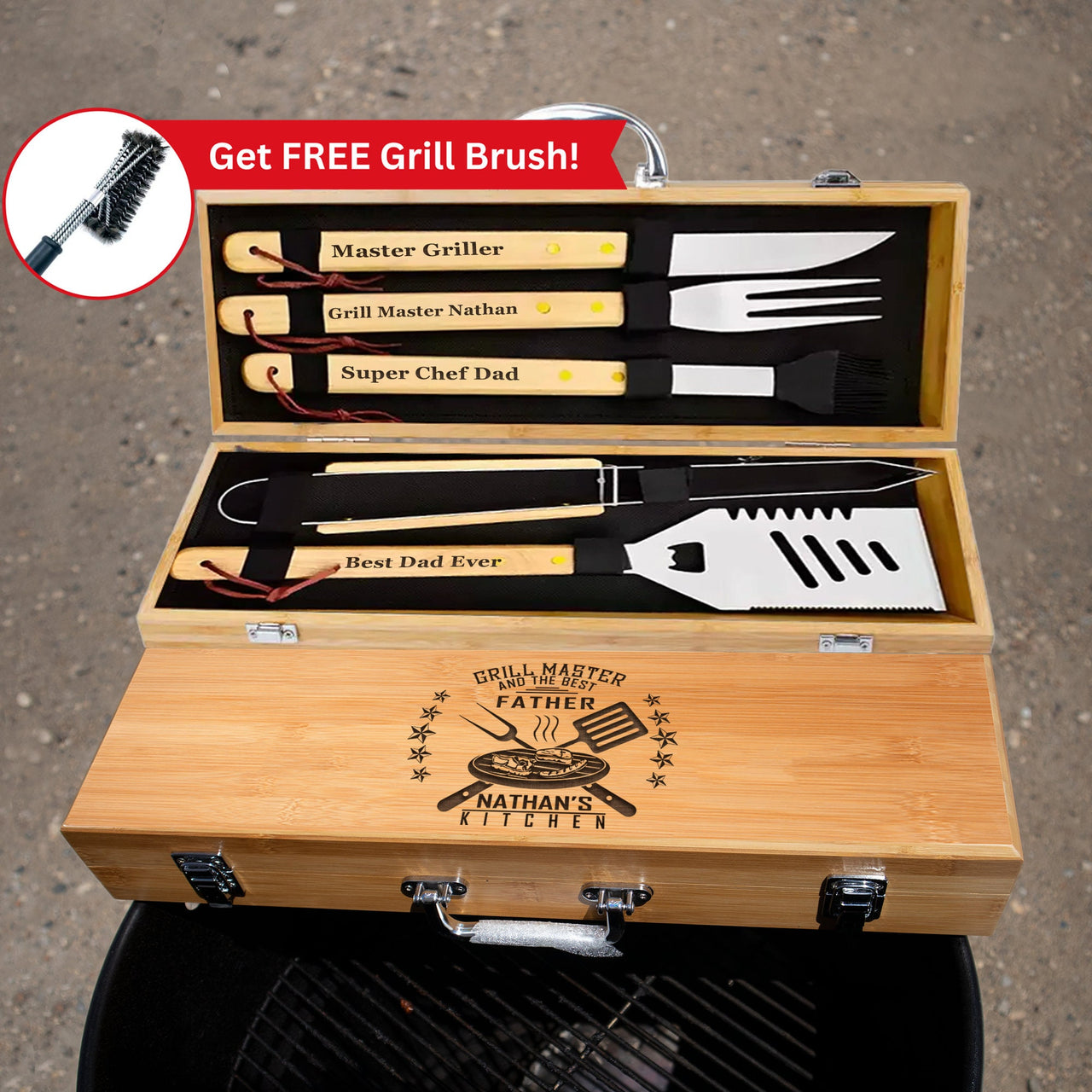 Grill Master's BBQ Set - Personalized Gift for Best Dad, Papa, Step Dad