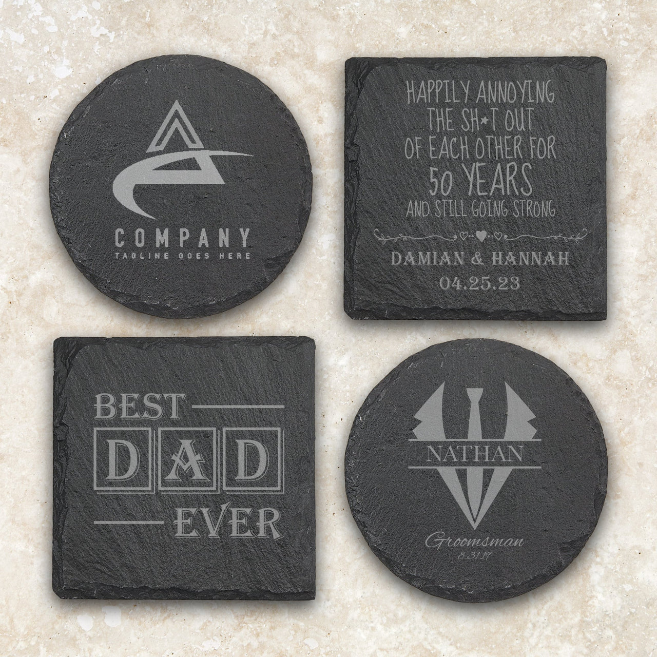 Custom Slate Coaster, Round and Square Slate Coaster Sets