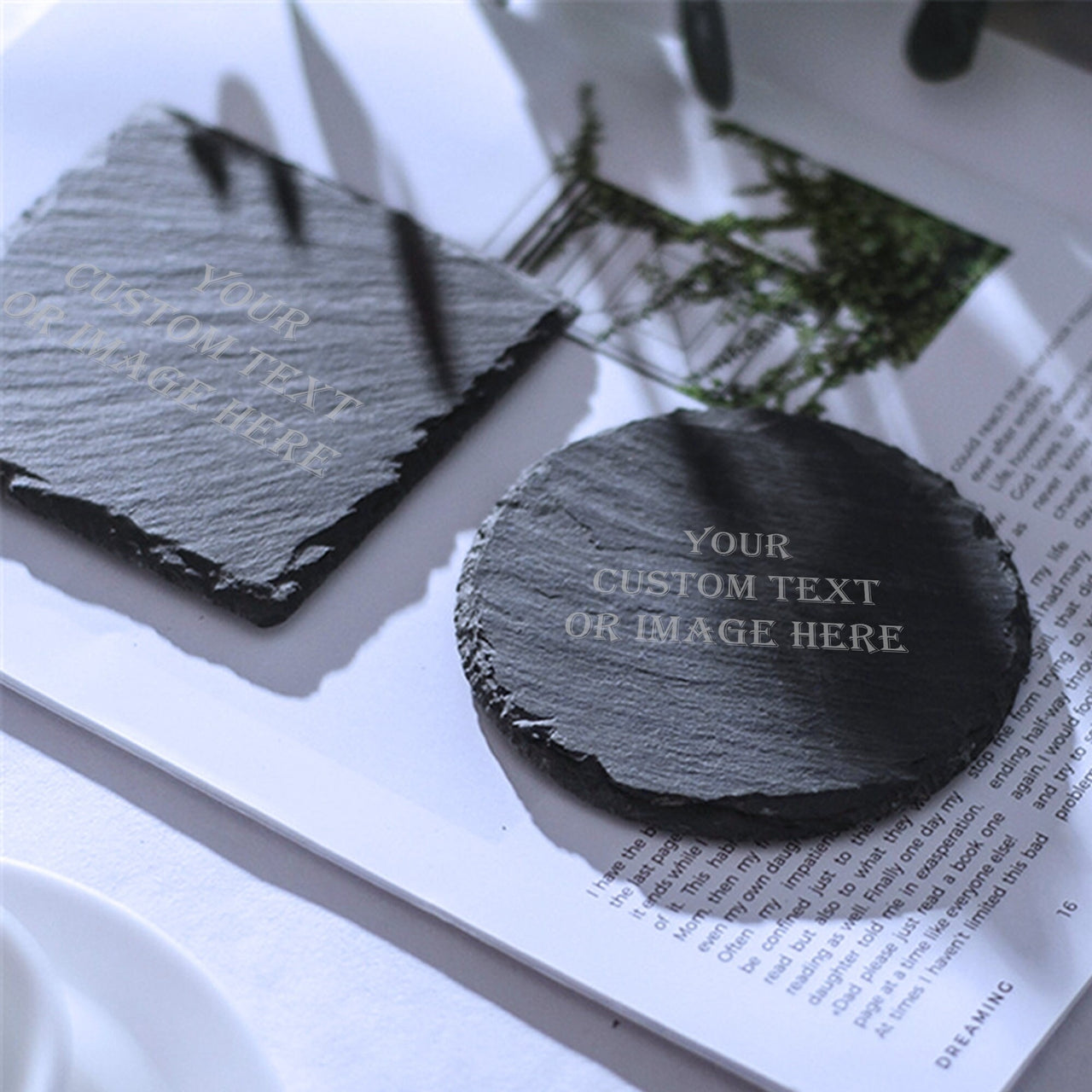 Custom Slate Coaster, Round and Square Slate Coaster Sets