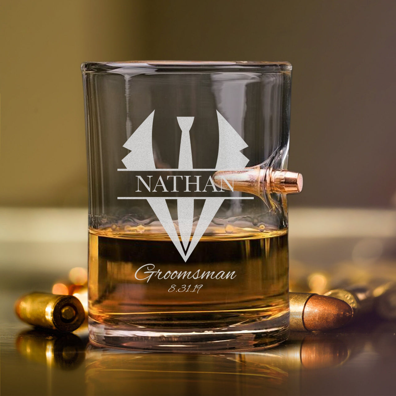 Custom Design 10 oz Bullet Whiskey Glass Groomsmen Rocks Glass Gift for Best Man, Groom, Personalized Image/Text Bullet Whiskey Glass