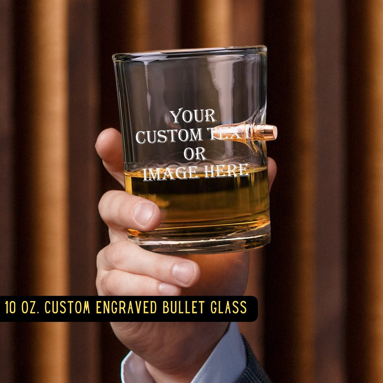 Custom Design 10 oz Bullet Whiskey Glass Groomsmen Rocks Glass Gift for Best Man, Groom, Personalized Image/Text Bullet Whiskey Glass