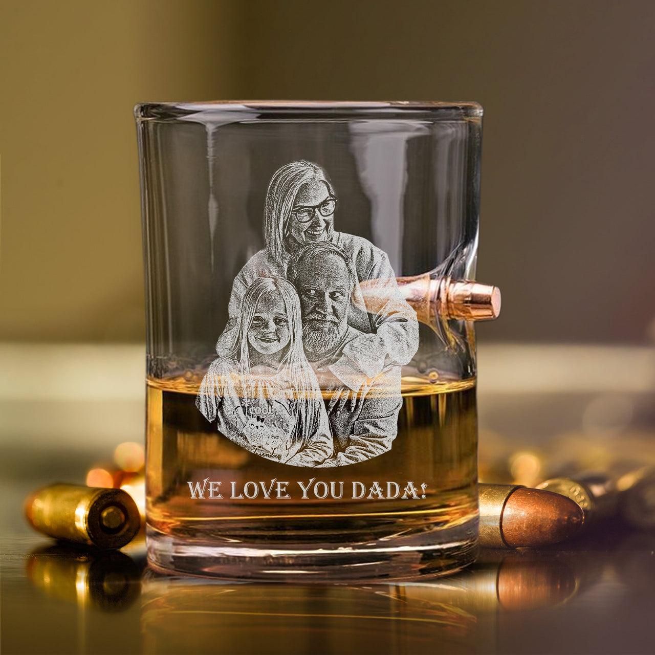 Personalized Photo Bullet Glass Picture on Whiskey Glass | 10 oz Dad Portrait Etched Glasses