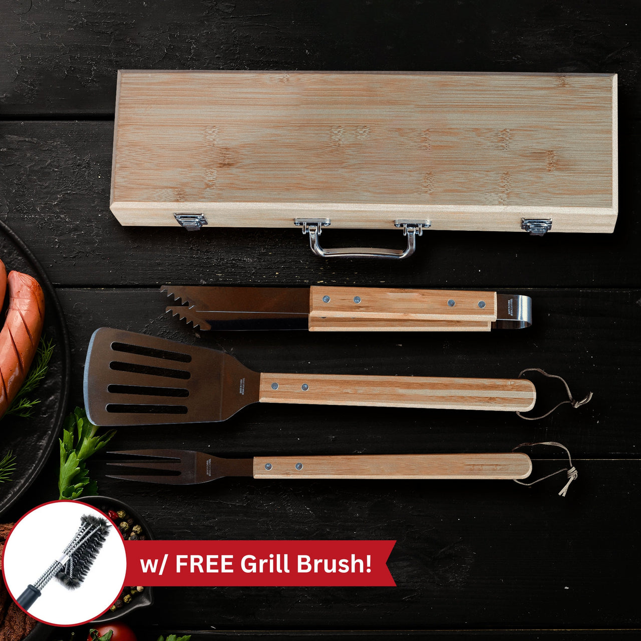 Custom Grillfather BBQ Set: 3-Piece Bamboo Kit