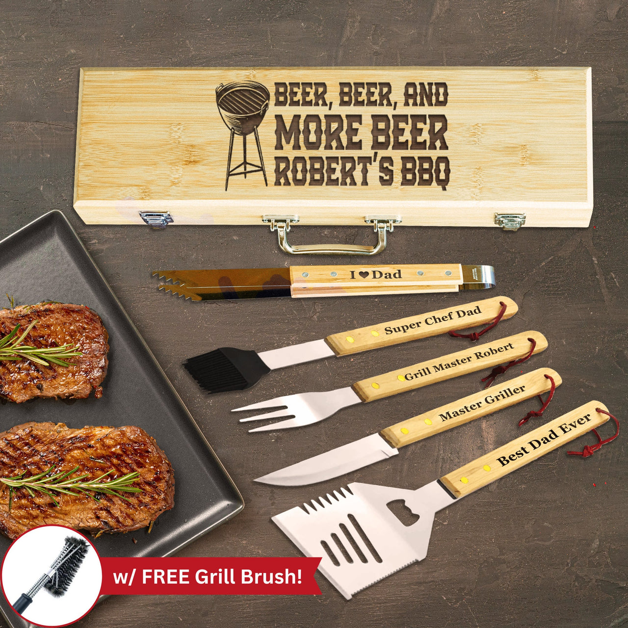 Custom BBQ Tool Set - Grilling Gifts for Men & Beer Lovers